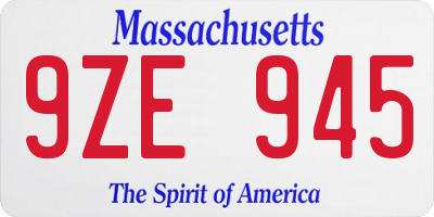 MA license plate 9ZE945