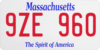 MA license plate 9ZE960
