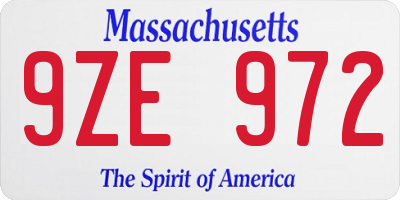 MA license plate 9ZE972