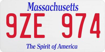 MA license plate 9ZE974