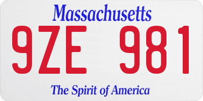 MA license plate 9ZE981