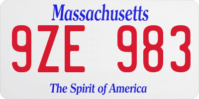 MA license plate 9ZE983