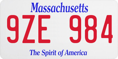 MA license plate 9ZE984