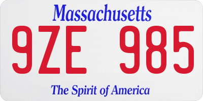 MA license plate 9ZE985