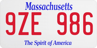 MA license plate 9ZE986