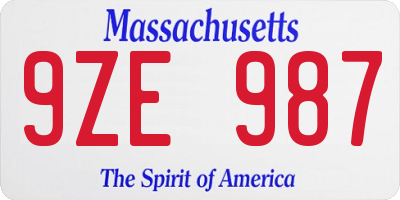 MA license plate 9ZE987