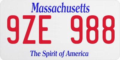 MA license plate 9ZE988