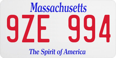 MA license plate 9ZE994
