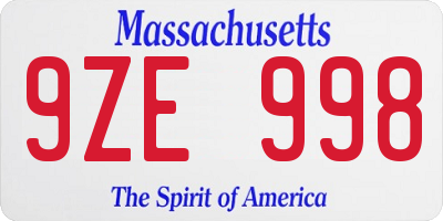MA license plate 9ZE998