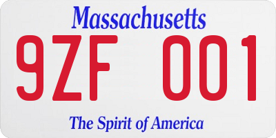 MA license plate 9ZF001