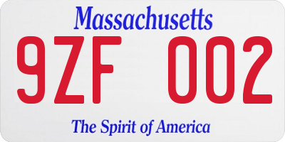 MA license plate 9ZF002