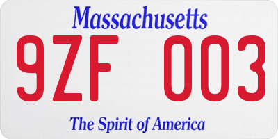 MA license plate 9ZF003