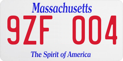 MA license plate 9ZF004