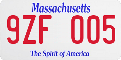 MA license plate 9ZF005