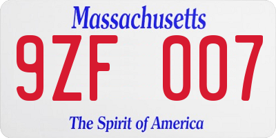 MA license plate 9ZF007