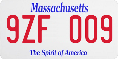 MA license plate 9ZF009