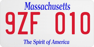 MA license plate 9ZF010