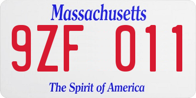 MA license plate 9ZF011