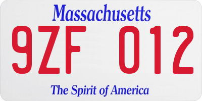 MA license plate 9ZF012