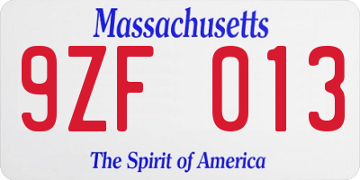 MA license plate 9ZF013