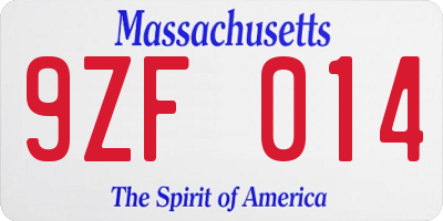 MA license plate 9ZF014