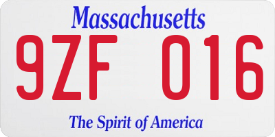 MA license plate 9ZF016