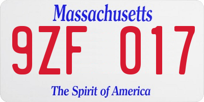 MA license plate 9ZF017