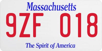 MA license plate 9ZF018