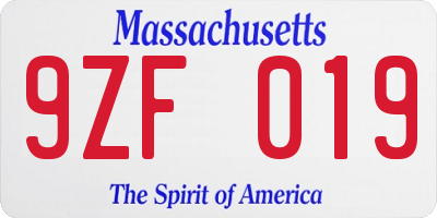 MA license plate 9ZF019