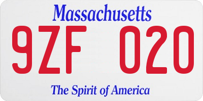 MA license plate 9ZF020