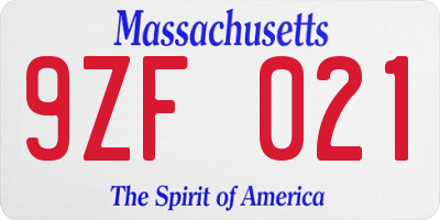 MA license plate 9ZF021