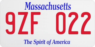 MA license plate 9ZF022