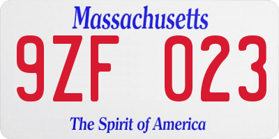 MA license plate 9ZF023