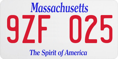 MA license plate 9ZF025