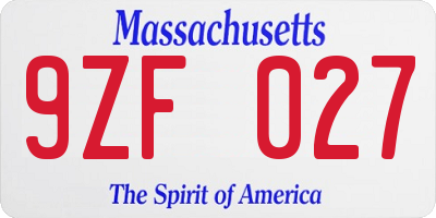 MA license plate 9ZF027