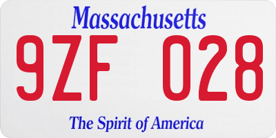 MA license plate 9ZF028