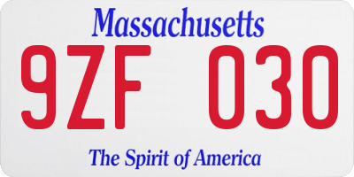 MA license plate 9ZF030