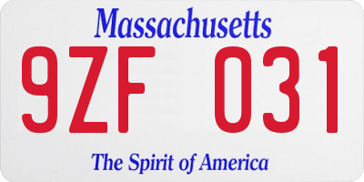 MA license plate 9ZF031