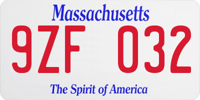 MA license plate 9ZF032