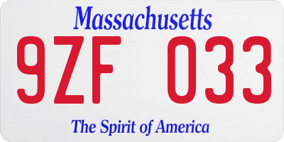 MA license plate 9ZF033