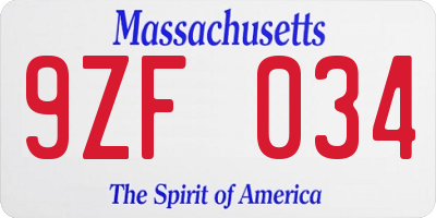 MA license plate 9ZF034