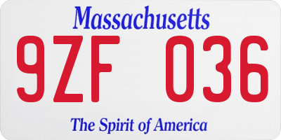 MA license plate 9ZF036