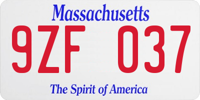 MA license plate 9ZF037