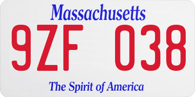 MA license plate 9ZF038