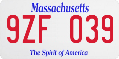 MA license plate 9ZF039