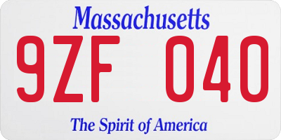 MA license plate 9ZF040