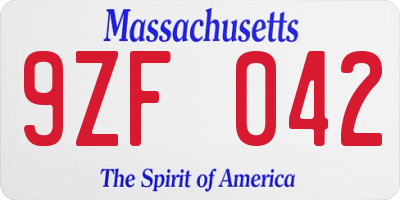 MA license plate 9ZF042