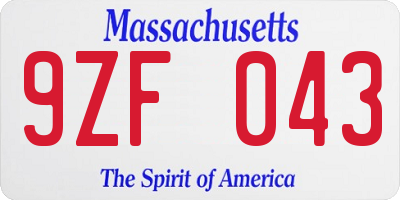 MA license plate 9ZF043