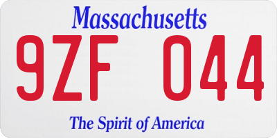 MA license plate 9ZF044