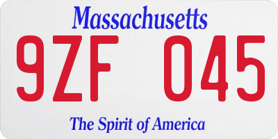 MA license plate 9ZF045